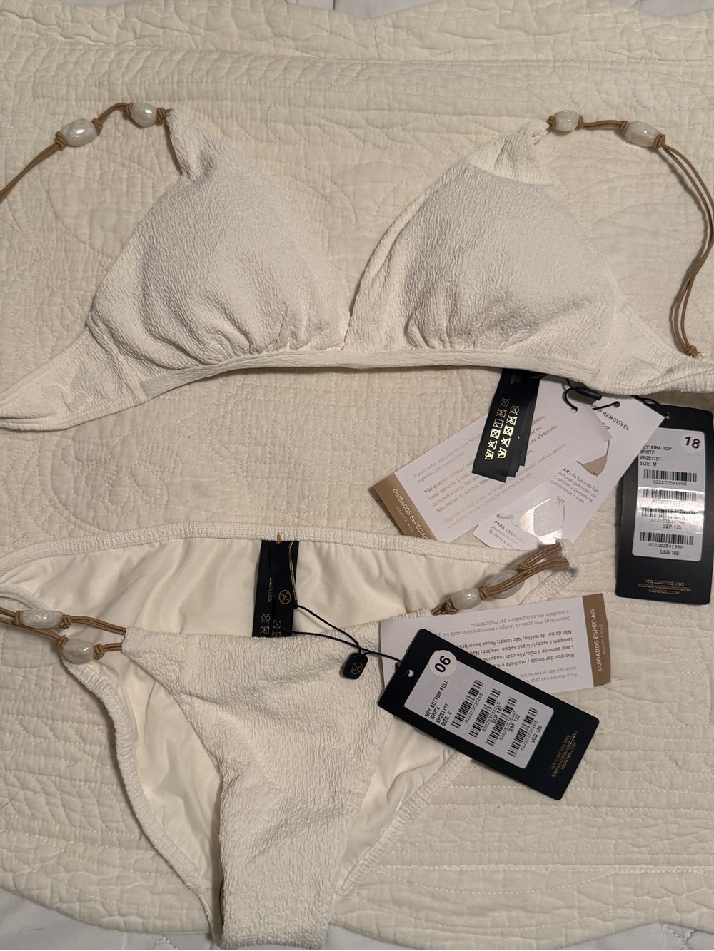 Kira Textured White Bikini with Beaded Accents - Picture 3 of 3